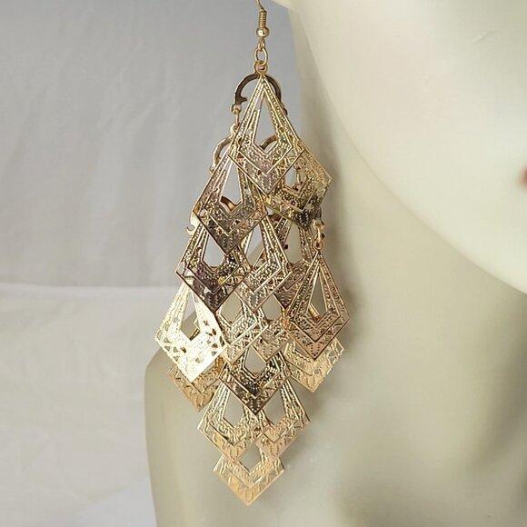 Gold Chandelier Light Earrings - Picture 11 of 12